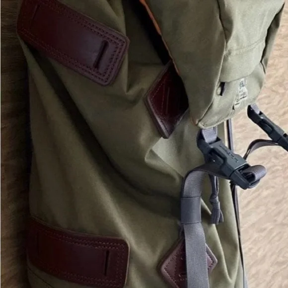 L.L. Bean Olive Canvas Backpack with Brown Leather Accents - Picture 5 of 12